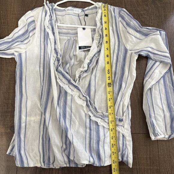 Zara Basic Z1975 Denim Top XS Wrap Front Long Sleeve Elastic Cuff Hem New - Picture 5 of 6